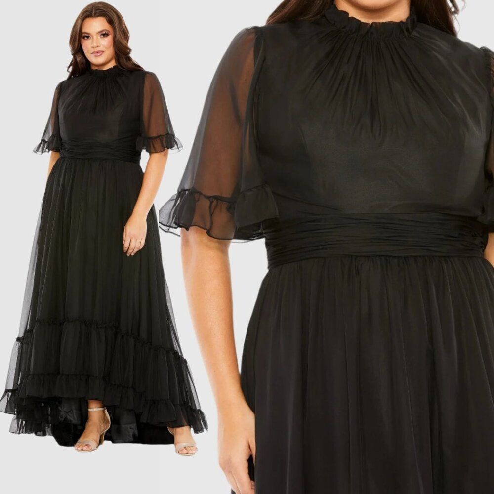 Mac Duggal 68427‎ Size 20W 20 Black High Neck Ruffle Tiered Maxi Long Gown Dress